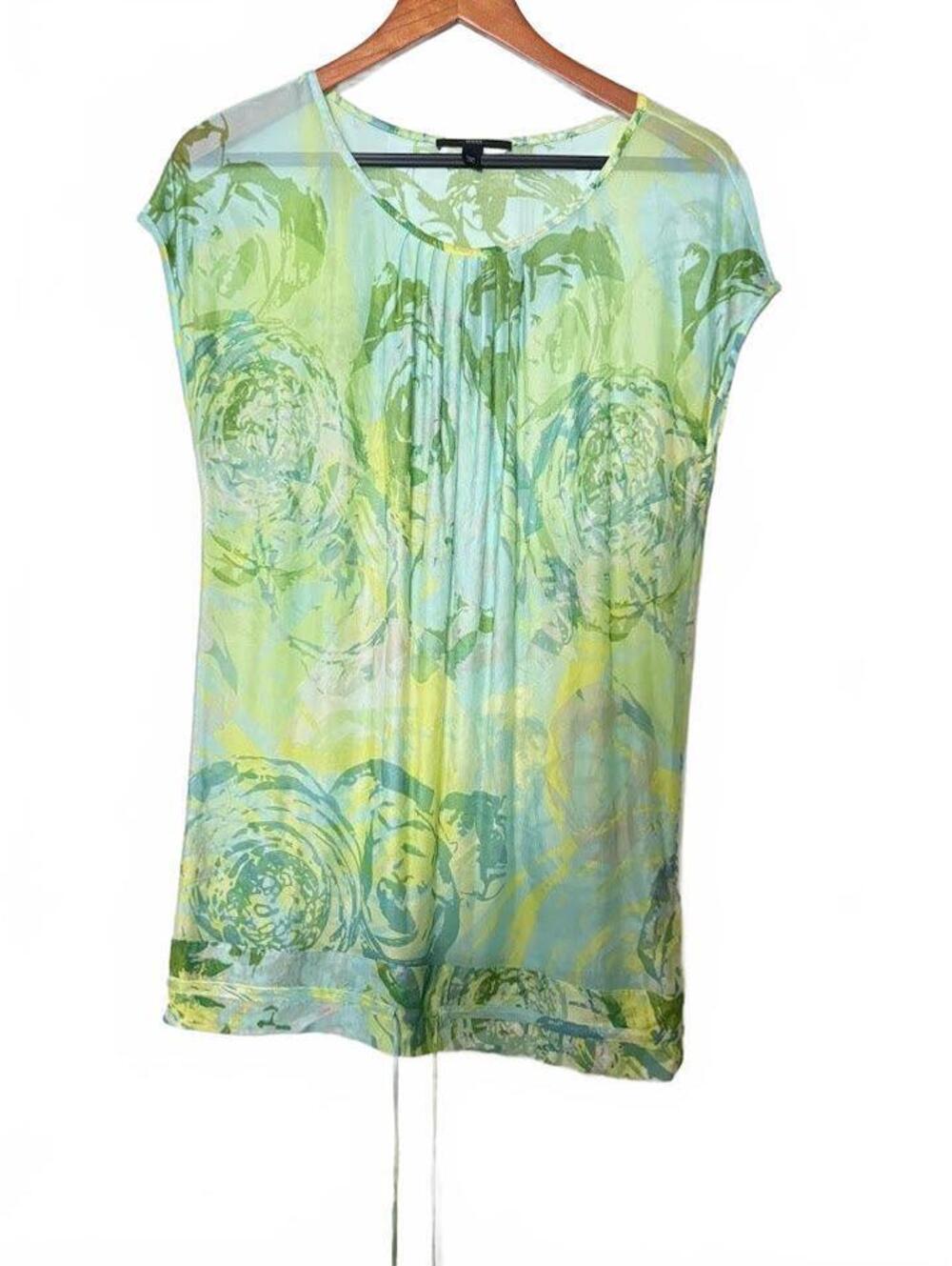 Boss Green Floral Print Sheer Cap Sleeve Top Made in Italy